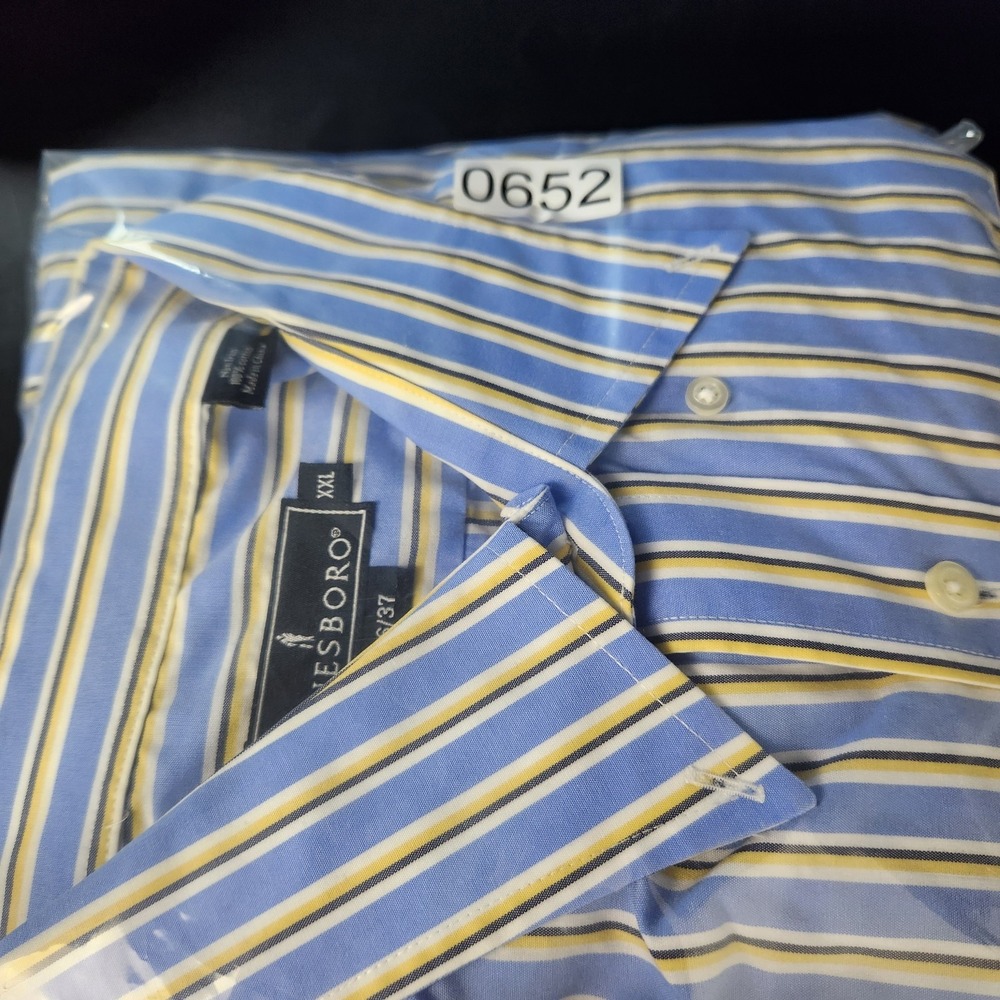 Lanesboro Shirt Mens 2XL Blue Yellow Striped Button Down Non Iron Cotton‎ Dress - Picture 9 of 9